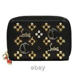 Christian Louboutin Panettone Leather Studded Coin Case Black Gold