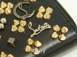 Christian Louboutin Panettone Leather Studded Coin Case Black Gold