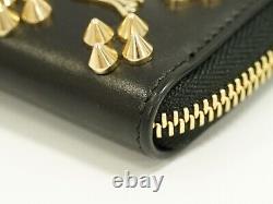Christian Louboutin Panettone Leather Studded Coin Case Black Gold