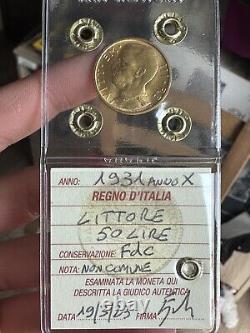 Coin Gold Kingdom D'Italia 50 Livres Lictor 1931 Year X Uncommon Sealed FDC