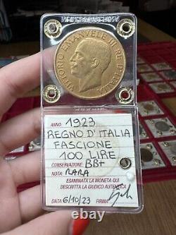 Coin Gold Kingdom D' Italy 100 Livres Cummerbund 1923 Rare Sealed BB+ Subalpina