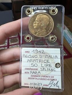 Coin Gold Kingdom D' Italy 50 Livres Aratrice 1912 Rare Sealed Spl / FDC