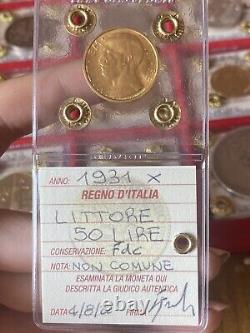 Coin Gold Kingdom D' Italy 50 Livres Lictor 1931 X Uncommon Sealed FDC