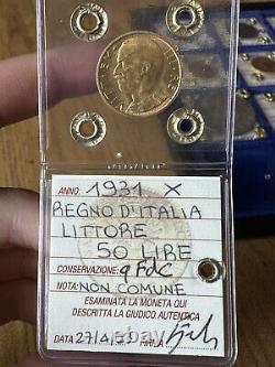Coin Gold Kingdom D' Italy Lictor 50 Livres 1931 A. X Nc Sealed Qfdc Subalpina