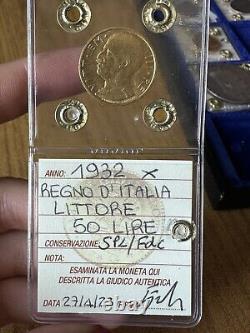 Coin Gold Kingdom D' Italy Lictor 50 Livres 1932 A. X Sealed Spl / FDC