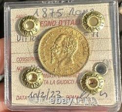 Coin Gold Kingdom D' Italy Vittorio Emanuele II 20 Livres 1875 Rome Sealed Spl