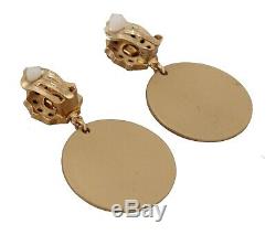 DOLCE & GABBANA Earrings Gold Brass Crystal Coin Anchor Clip On Dangling Drop