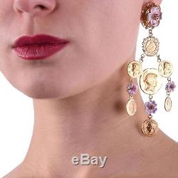 DOLCE & GABBANA RUNWAY Coin Flowers Monete e Fiori Clip Earrings Gold Pink 05462