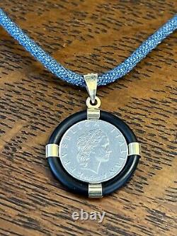 ESTATE MILOR REPVBBLICA ITALIANA LIRA COIN With14 K GOLD BLUE CORDED NECKLACE
