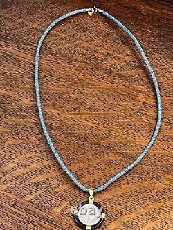 ESTATE MILOR REPVBBLICA ITALIANA LIRA COIN With14 K GOLD BLUE CORDED NECKLACE