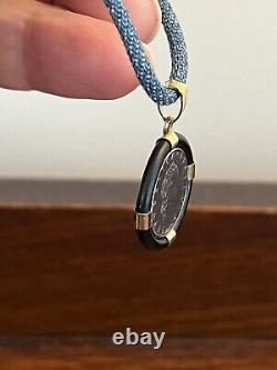 ESTATE MILOR REPVBBLICA ITALIANA LIRA COIN With14 K GOLD BLUE CORDED NECKLACE