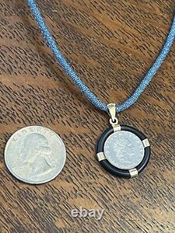 ESTATE MILOR REPVBBLICA ITALIANA LIRA COIN With14 K GOLD BLUE CORDED NECKLACE