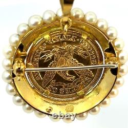 Estate Antique 1880 1/2 Eagle $5 Gold Coin 18K Italy Gold Pearl Pendant/Pin J413