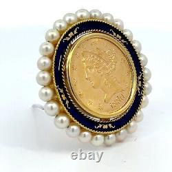 Estate Antique 1880 1/2 Eagle $5 Gold Coin 18K Italy Gold Pearl Pendant/Pin J413