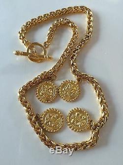 FENDI Etruscan 4-Coins on Wheat Necklace 18K Gold-Plated VINTAGE