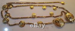 FENDI logo belt necklace HTF Janus Roman gold coin chain rare couture piece