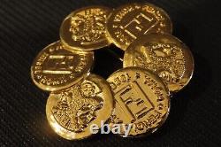 Fendi Roma Italy designer gold plated monogram coin brooch pin