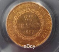 France 1877 A Gold 20 Francs PCGS MS-62 Angel