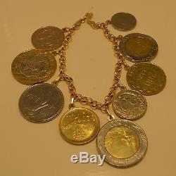 Fun Vintage Milor 14k yellow gold lire Italian coin rolo charm bracelet 7.5 QVC