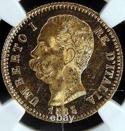 GEM 1883 / 2 R ITALY Gold 20 Lire Overdate Error PROOF Coin TOP POP NGC MS 63 PL