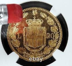 GEM 1883 / 2 R ITALY Gold 20 Lire Overdate Error PROOF Coin TOP POP NGC MS 63 PL