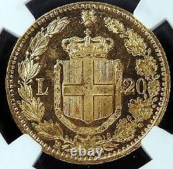 GEM 1883 / 2 R ITALY Gold 20 Lire Overdate Error PROOF Coin TOP POP NGC MS 63 PL