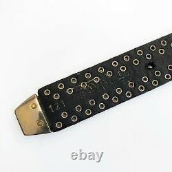 GIANNI VERSACE Black Leather BELT Gold Silver Tone STUDDED Size 34 from 1993 VTG