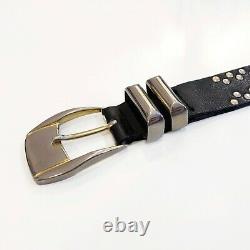 GIANNI VERSACE Black Leather BELT Gold Silver Tone STUDDED Size 34 from 1993 VTG