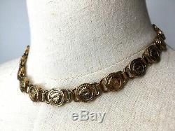 GIANNI VERSACE VINTAGE'90s MEDUSA COINS NECKLACE GREEK KEY AGING GOLD ITALY