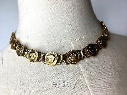 GIANNI VERSACE VINTAGE'90s MEDUSA COINS NECKLACE GREEK KEY AGING GOLD ITALY