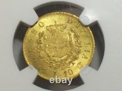 GOLD 1863T BN Italy 10 Lire NGC MS-63 KM# 9.2 SN1173