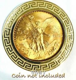GOLD Bezel 50 pesos pendant 14k Santanari centenario coin frame SOLID mexic oro