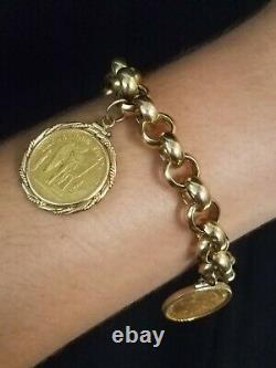 GOLD Charm Bracelet with 2 French Bullion Coins (24k) 14k Chain & Bezels Total 42g