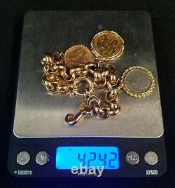 GOLD Charm Bracelet with 2 French Bullion Coins (24k) 14k Chain & Bezels Total 42g