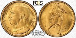 GOLD ITALY 1931 50 l PCGS MS-65