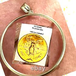 GOLd 14k Bezel 50 pesos pendant solid moneda centenario coin frame bisel