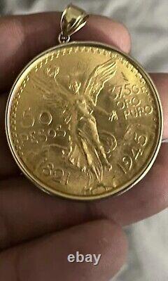 GOLd 14k Bezel 50 pesos pendant solid moneda centenario coin frame bisel