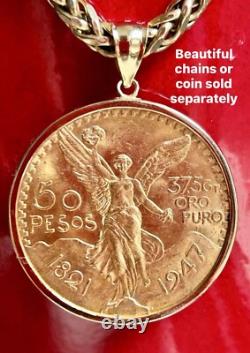 GOLd 14k Bezel 50 pesos pendant solid moneda centenario coin frame bisel