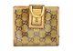GUCCI Brown Gold Crystal Coated Canvas Leather Bifold D Ring Wallet Coin Purse