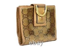 GUCCI Brown Gold Crystal Coated Canvas Leather Bifold D Ring Wallet Coin Purse