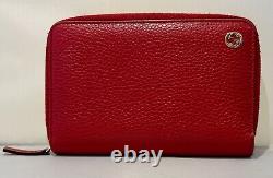 GUCCI GG Red Leather Zippy Wallet with 12 Credit Card Slots & Zippered Coin Case