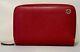 GUCCI GG Red Leather Zippy Wallet with 12 Credit Card Slots & Zippered Coin Case