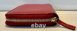 GUCCI GG Red Leather Zippy Wallet with 12 Credit Card Slots & Zippered Coin Case