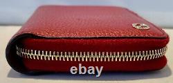 GUCCI GG Red Leather Zippy Wallet with 12 Credit Card Slots & Zippered Coin Case
