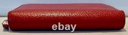 GUCCI GG Red Leather Zippy Wallet with 12 Credit Card Slots & Zippered Coin Case