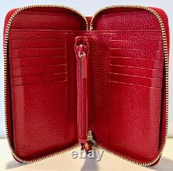 GUCCI GG Red Leather Zippy Wallet with 12 Credit Card Slots & Zippered Coin Case