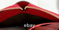 GUCCI GG Red Leather Zippy Wallet with 12 Credit Card Slots & Zippered Coin Case
