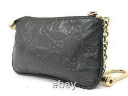 GUCCI Guccissima 233183Leather Coin Purse Compact Wallet Case Black Gold Italy