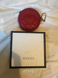 GUCCI Heart Coin Purse Case Leather Red Gold Metal Fitting Coin Wallet