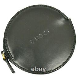 GUCCI Leather Round Coin Purse Case Pouch Zip Around Black Gold Unisex Italy